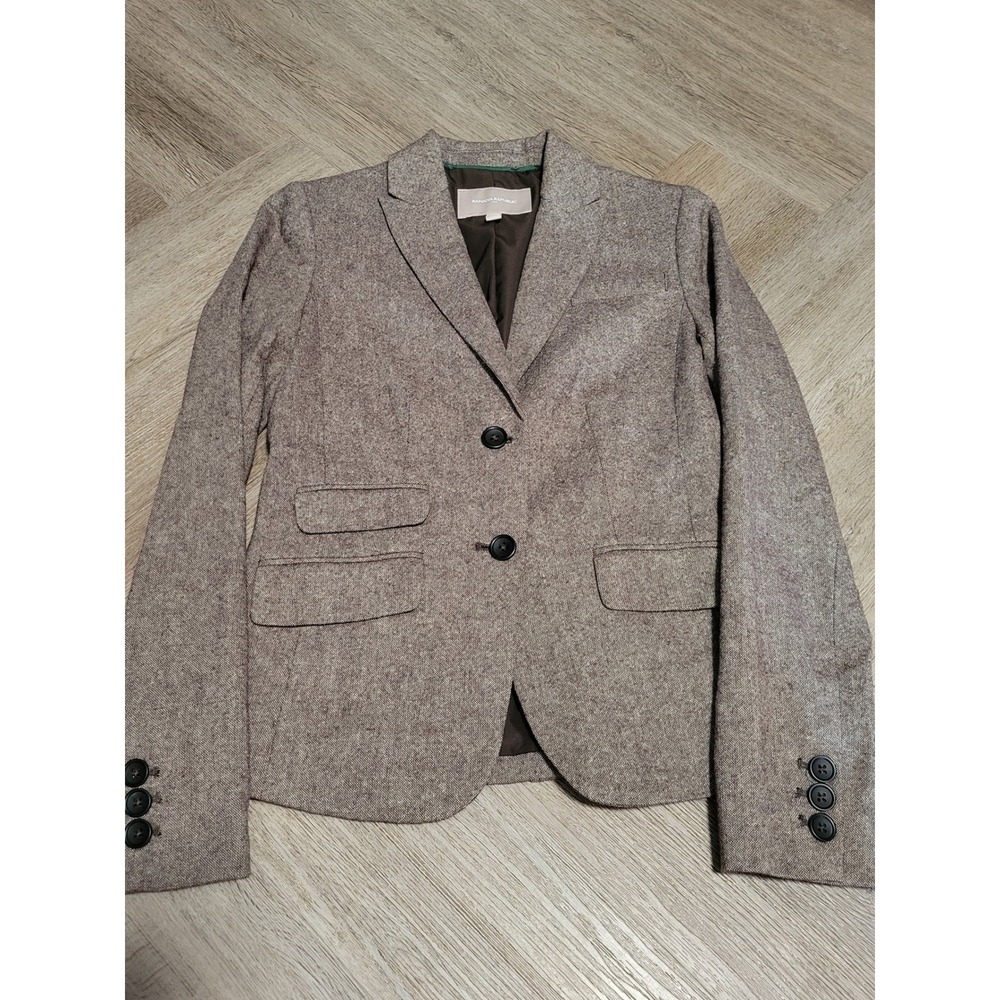 Banana Republic Womens Brown Tweed Blazer Two Button Wool Blend Jacket Size 0